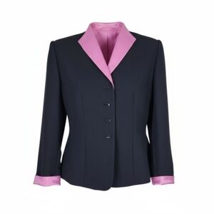 Kasper ASL Blazer Size 8P Black Pink Trim Slit Bracelet Cuff 4 Button Closure